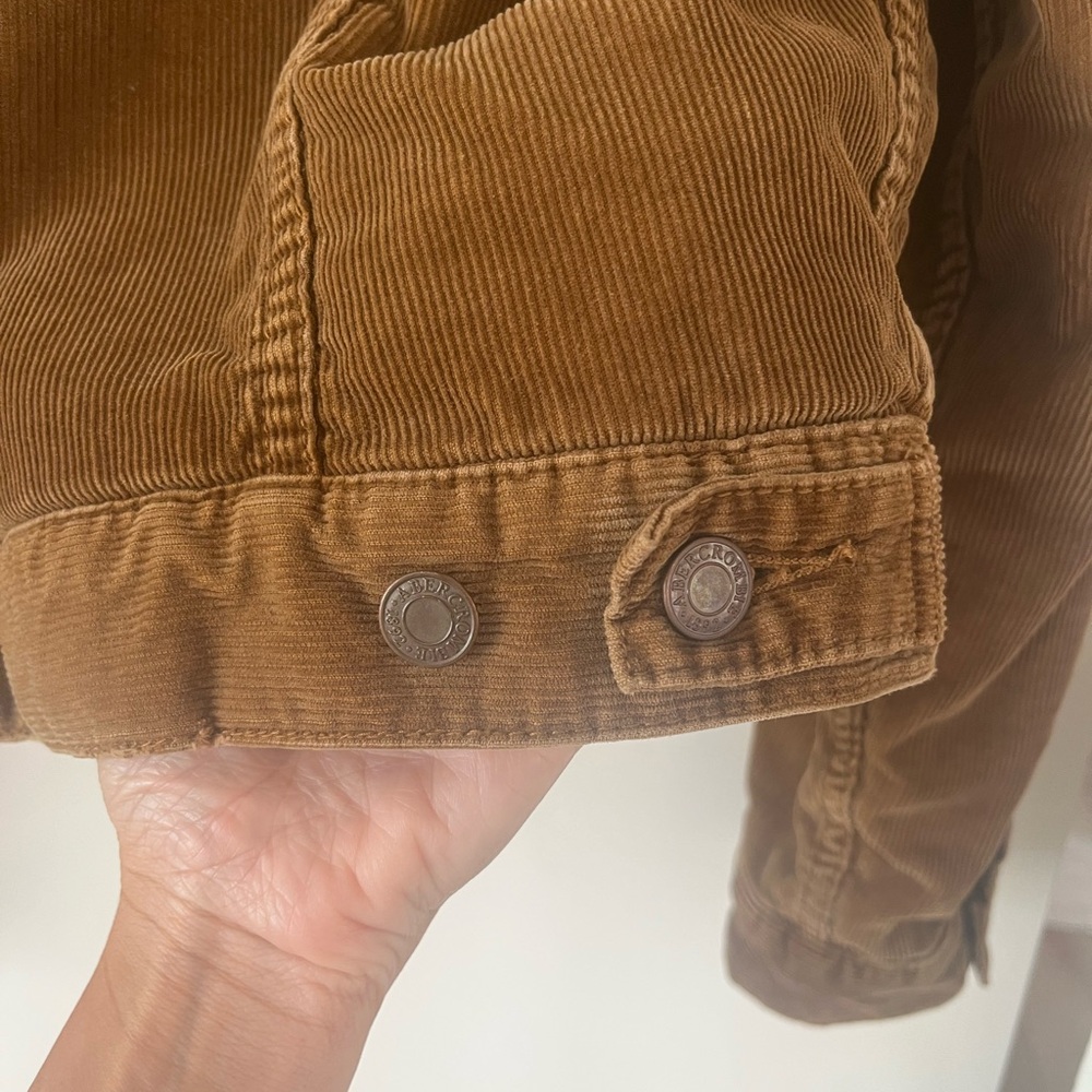 Vintage Abercrombie & Fitch Tan Brown Corduroy Trucker Jacket Sherpa Lined Coat - Picture 11 of 15